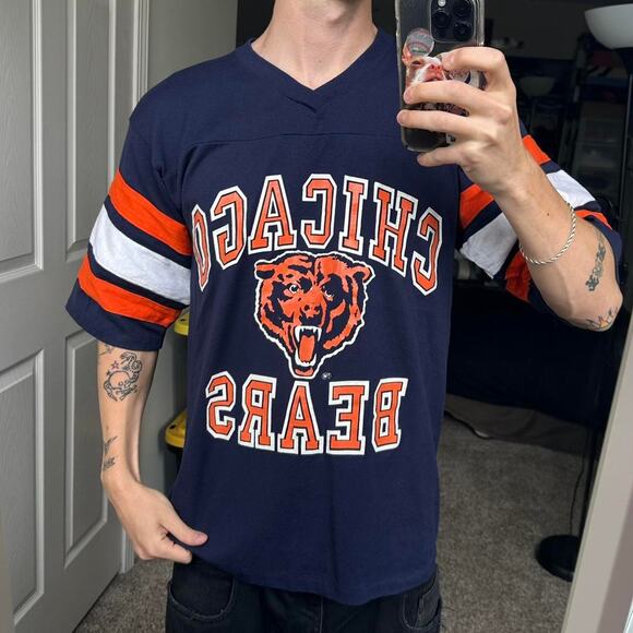 Vintage 80s 90s Logo 7 Chicago Bears VNeck 3qt Jersey Shirt - Picture 1 of 6